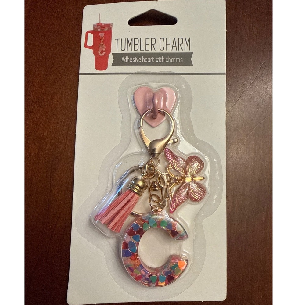 Charm "C" letter butterfly‎ Tumbler or Bag with adhesive heart and clip pink